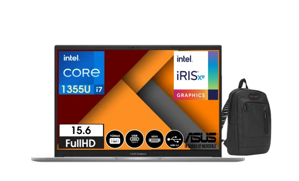 Asus Vivobook 15 İntel Core I7-1355U 16 GB 256GB SSD 15.6" Dos FHD Dizüstü Bilgisayar X1504VA-NJ39505+WebleGelsinÇanfa