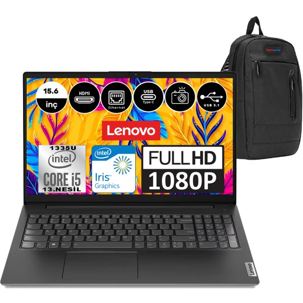 Lenovo V15 Gen4 Intel Core i5 1335U 16 GB 1 TB SSD Intel Iris Xᵉ Windows 11 Pro 15.6" FHD Taşınabilir Bilgisayar 83A1003JTXW20 + Weblegelsin Çanta