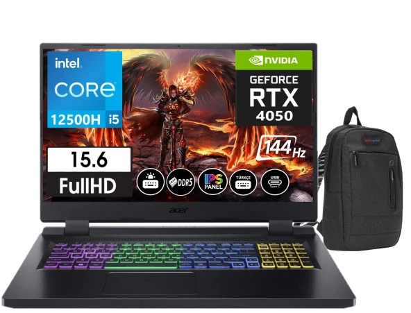 Acer Nitro 5 AN515-58-503P Intel Core I5 12500H 32gb DDR5 Ram 2tb SSD 6GB RTX4050 15.6 İnç 144Hz IPS FHD Windows11Pro Taşınabilir Bilgisayar NHQLZEY00124+ZettaÇanta