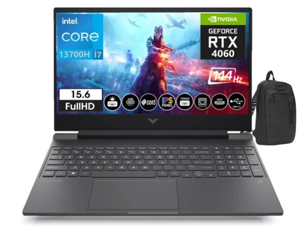 HP Victus 13. Nesil Intel i7-13700H 64GB DDR5 Ram 512GB SSD 6GB RTX4050 16,1 İnç 144Hz IPS FHD Freedos Taşınabilir Bilgisayar PV7P6C1EA07+ZettaÇanta