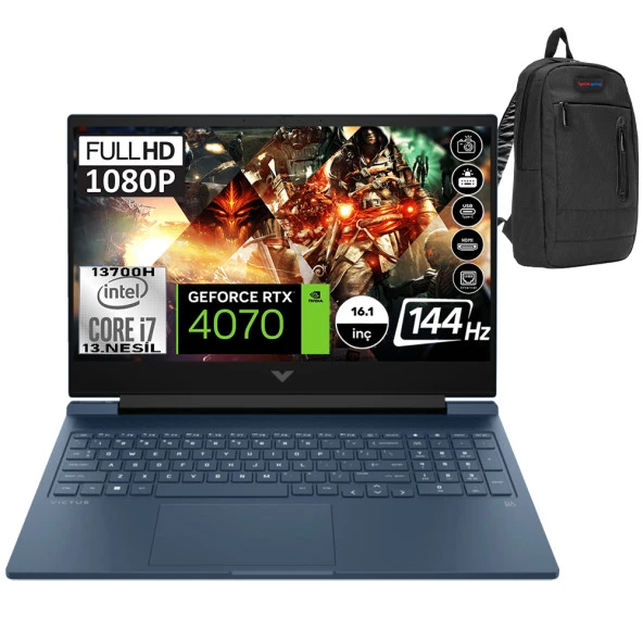 HP Victus 16-R0007NT Intel Core i7-13700H 64GB DDR5 2TB SSD RTX4070-8GB 16.1 inç 144 Hz Full HD Windows 11 Pro Gaming Laptop 7P6B3EAP09