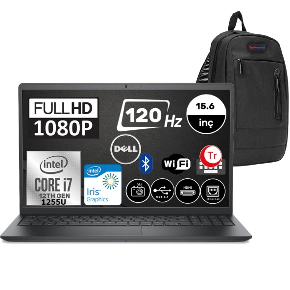 Dell Vostro 3520 Intel Core I7-1255U 64GB 512GB SSD 15.6" FHD 120HZ Windows 11 PRO Taşınabilir Bilgisayar N5305PVNB3520UWP14 + Zetta Çanta