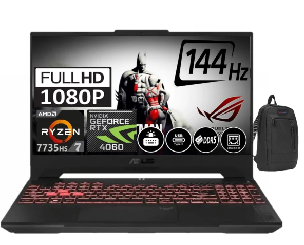 ASUS TUF GAMING A15 FA507NV-LP037 Amd Ryzen 7 7735HS 64gb DDR5 Ram 512gb SSD 8GB RTX4060 15.6inç FHD IPS 144Hz Windows11Pro Taşınabilir Bilgisayar FA507NV-LP03725+ZettaÇanta