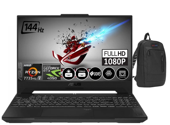 ASUS TUF GAMING A15 FA507NU-LP053 Amd Ryzen 7 7735HS 32gb DDR5 Ram 2tb SSD 6GB RTX4050 15.6inç FHD IPS 144Hz Windows11Home Taşınabilir Bilgisayar LP05315+ZettaÇanta