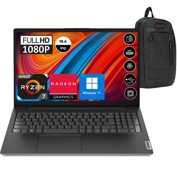 Lenovo V15-ABA GEN3 Amd Ryzen 7-5825U 24GB 256GB SSD 15.6 Inç Full Hd Windows 11 Pro Taşınabilir Bilgisayar 82TV004LTXP09 + Zetta Çanta