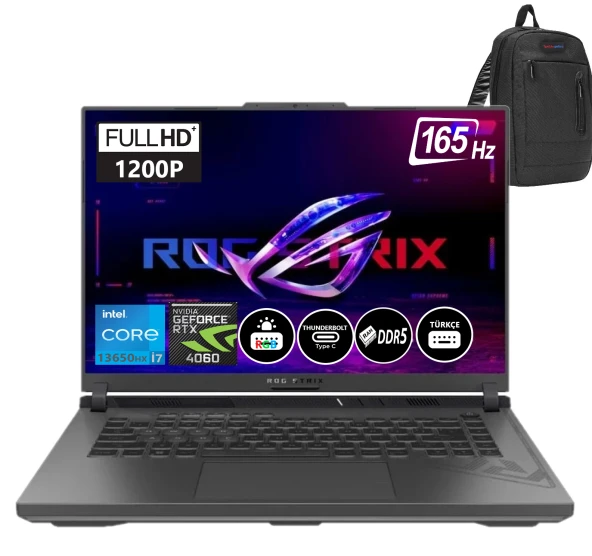 Asus ROG Strix G16 13. Nesil Intel i7-13650HX 16GB DDR5 Ram 2TB SSD 8GB RTX4060 16 inç FHD+ 165Hz Freedos Taşınabilir Bilgisayar BMG614JVN315703+ZettaÇanta
