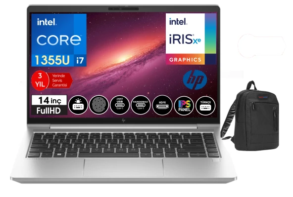 HP Elitebook 640 G10  İntel Core i7 1355U 16gb 256GB Ssd 14" Fhd Freedos Taşınabilir Bilgisayar ELİT8A571EA05+WeblegelsinÇanta