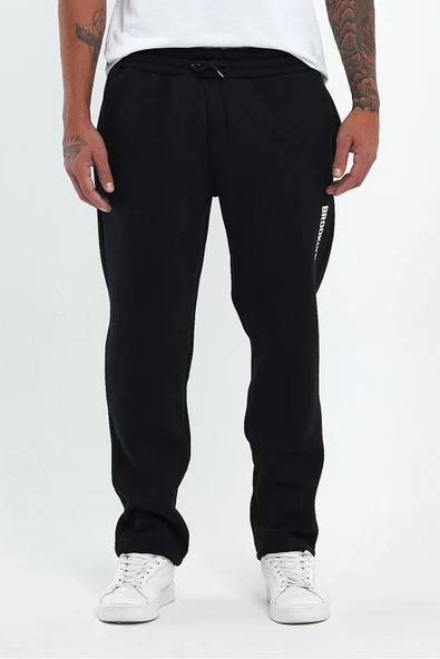 Erkek İçi Polarlı 3 iplik Kalın Brooklyn Baskılı Eşofman Altı SPR24EA70 - Resim 5