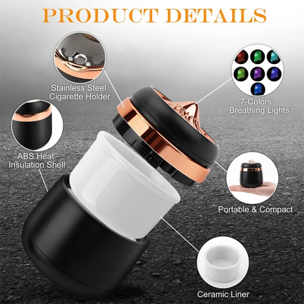 Premium ışıklı küllük gold- Seramik iç yüzey - Resim 3