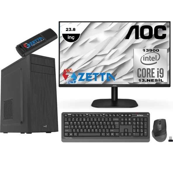 Zetta Expert İntel Core I9 13900 8GB DDR4 512GB M.2 NVME SSD GT1030-2GB 23,8" FHD Monitör Freedos Masaüstü Bilgisayar MZET103098102 + Zetta Flash Bellek