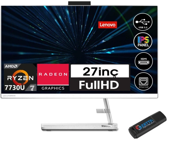 Lenovo Ideacentre Aıo 3 27ALC6 AMD Ryzen™ 7 7730U 16GB 512GB SSD 27" Dos AIO Masaüstü Bilgisayar FF0FY00HRTX06+ZettaUsbBellek