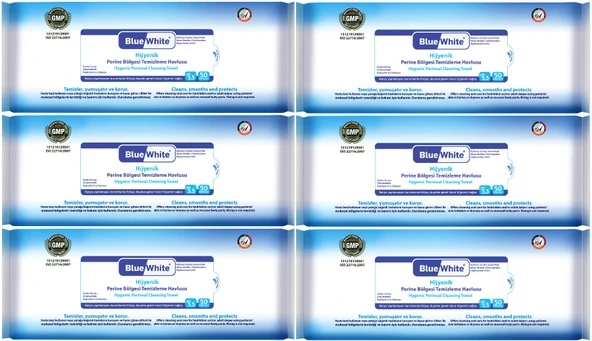 BlueWhite Yetişkin Hasta Perine Bölgesi Temizleme Mendil-Havlusu (6 lı set) 50 Yaprak Hijyenik