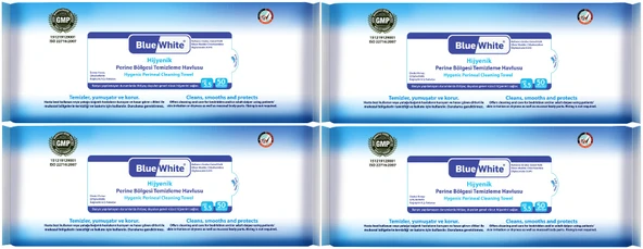 BlueWhite Yetişkin Hasta Perine Bölgesi Temizleme Mendil-Havlusu (4 lü set) 50 Yaprak Hijyenik