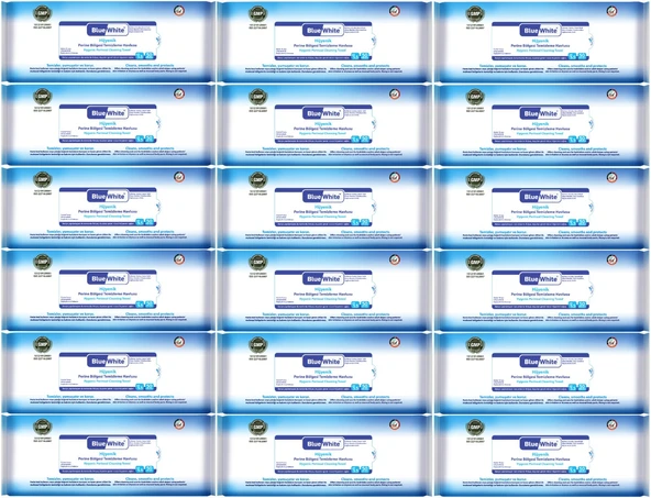 BlueWhite Yetişkin Hasta Perine Bölgesi Temizleme Mendil-Havlusu (18 li set) 50 Yaprak Hijyenik