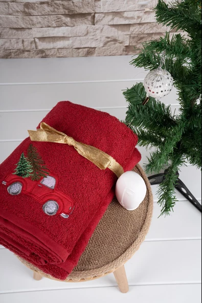 Baveno %100 Pamuk İkili 50x100 Cm Yılbaşı Nakışlı Havlu/Havlu Seti - Resim 5