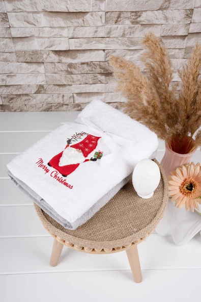 Baveno %100 Pamuk İkili 50x100 Cm Yılbaşı Nakışlı Havlu/Havlu Seti - Resim 2