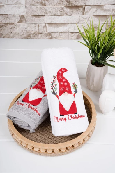 Baveno %100 Pamuk İkili 50x100 Cm Yılbaşı Nakışlı Havlu/Havlu Seti - Resim 3