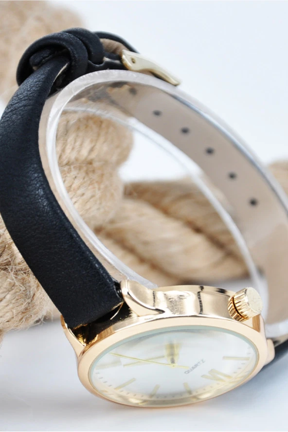 Roma Rakamlı Kadın Kol Saati Siyah Deri Kordon Şık Sade SU-888 - 2