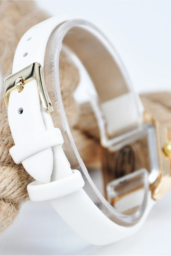 Roma Rakamlı Taşlı Kasa Beyaz Deri Kordonlu Şık Sade Kadın Kol Saati SU-890 - 3