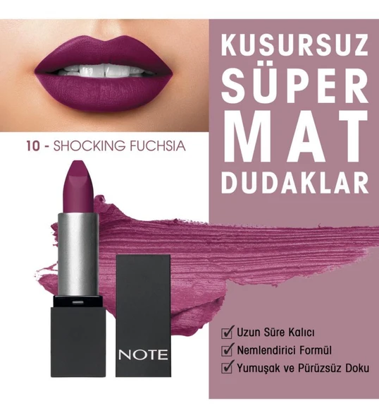 Note Mattever Lipstick Ruj 10 Shocking Fuchsia ürün görseli