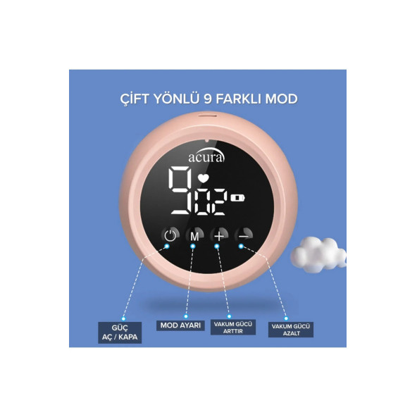 Acura AC-3020 Şarjlı LCD Ekranlı Biberon Özellikli Çiftli Göğüs Pompası - 7