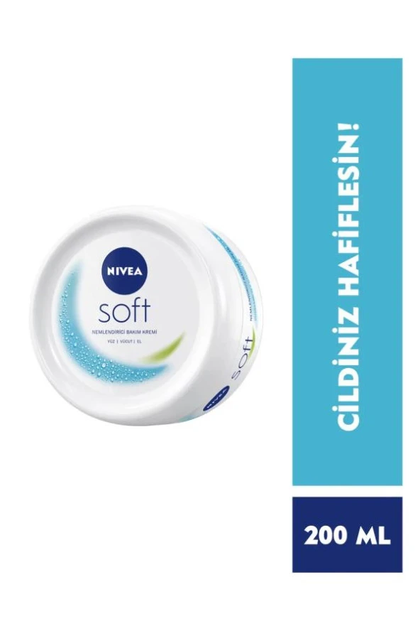 Nivea Soft Krem 200ml,Nemlendirici Bakım Kremi,Yüz,Vücut,El, Jojoba Yağı ve E Vitamini ile Cilt Bakımı