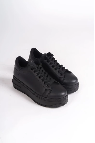 BİANA Bağcıklı Ortopedik Taban Kadın Sneaker Ayakkabı ST Siyah - 4