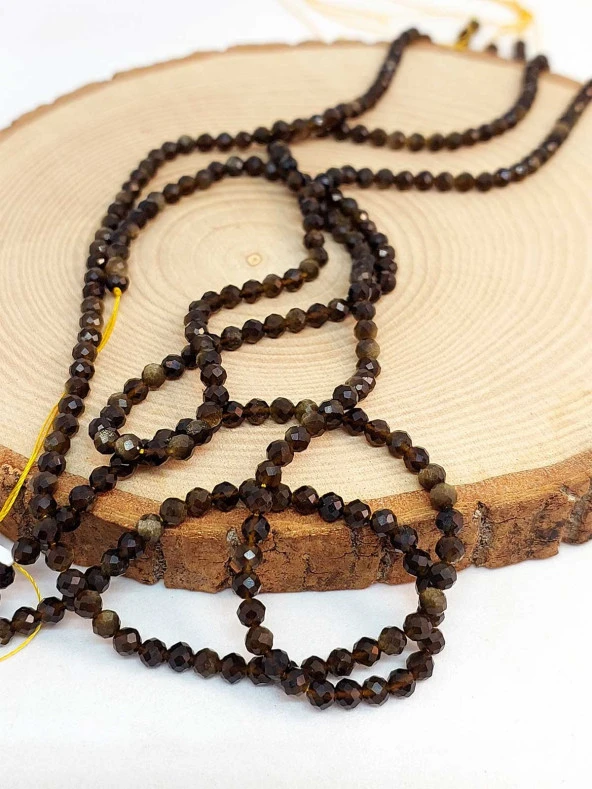 Golden Obsidyen Taşı Faset Kesim Dizi 3.5mm (45226) - Resim 3