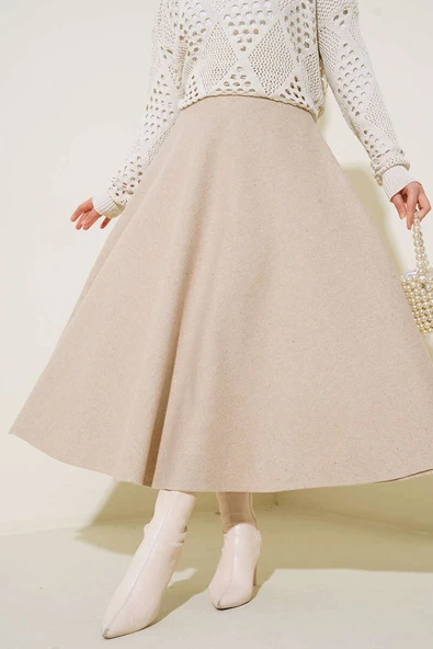 Kloş Model Kaşe Etek Bej - Resim 2