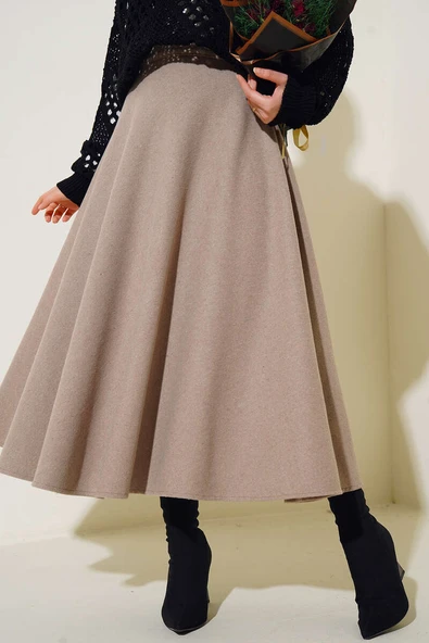 Kloş Model Kaşe Etek Vizon