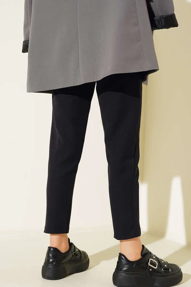 Kemerli Kopçalı Kumaş Pantolon Siyah - Resim 3