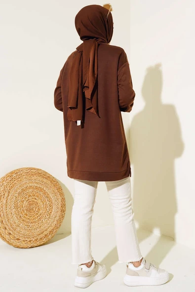 Yazı Baskı Armalı Tunik Kahve - Resim 3