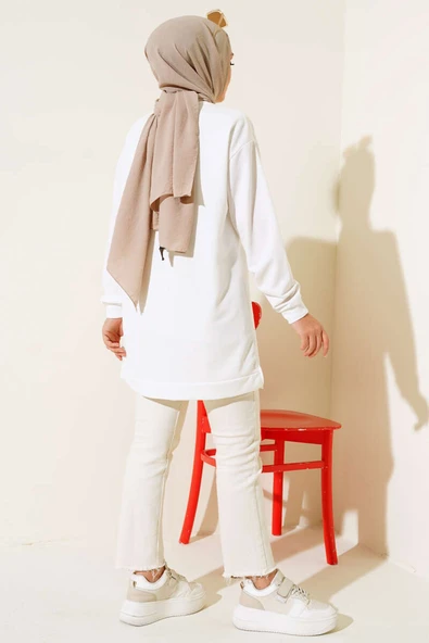 Yazı Baskı Armalı Tunik Beyaz - Resim 3