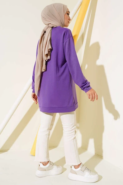 Yazı Baskı Armalı Tunik Mor - Resim 3