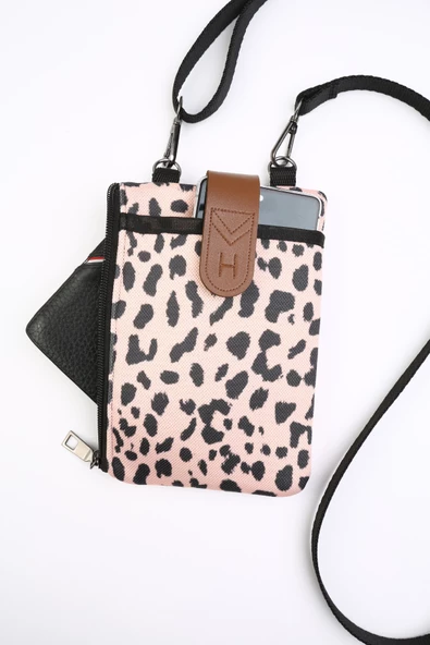 Kadın Çapraz Askılı Telefon Bölmeli Cüzdan Omuz Çantası Deri Kapaklı Leopard - 6