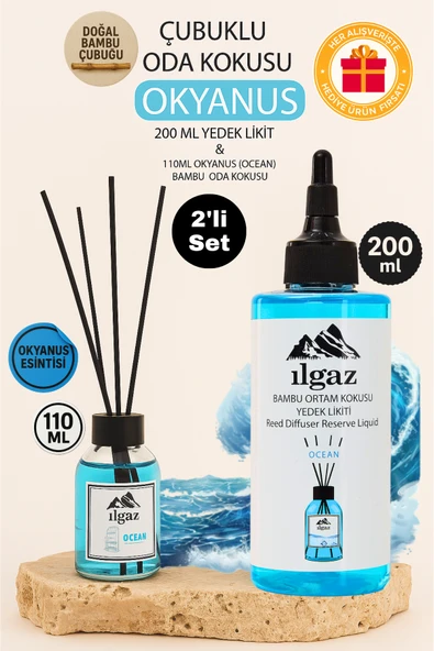 Okyanus Esintisi 2'li Set Bambu Çubuklu Oda Kokusu 110 Ml & Okyanus Esintisi Yedek Likit Şişe 200 Ml ürün görseli 1