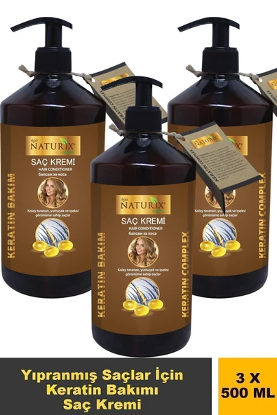 Keratin Bakım Tuzsuz Saç Kremi 500 Ml - 3'lü Eko Paket Yıpranmış Saçlar İçin ürün görseli