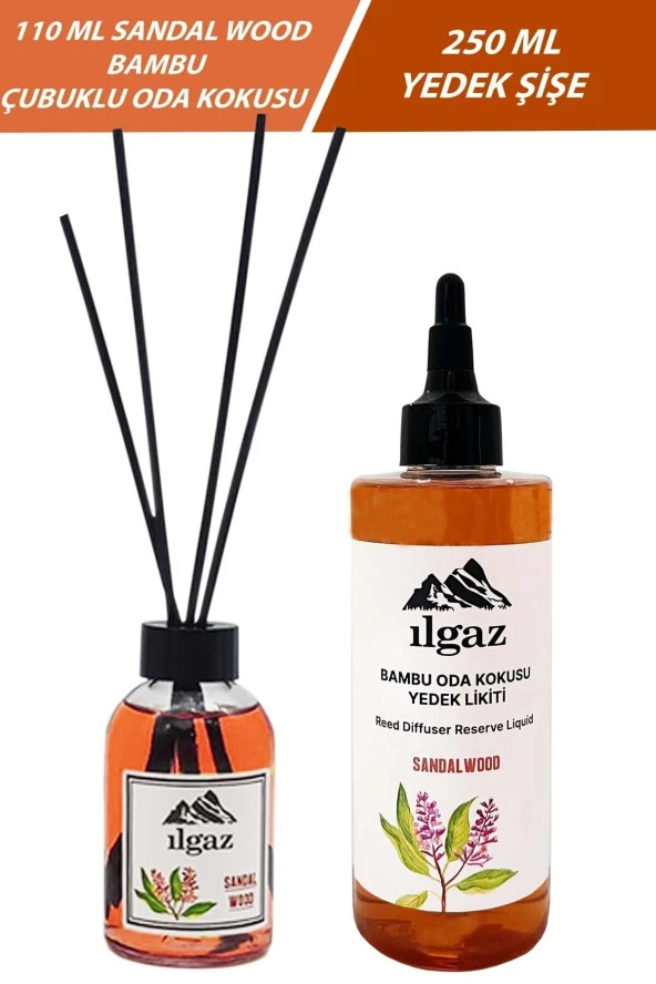2li Set Sandal Bambu Yedek Likit Yedek Şişe 200Ml+ Sandal Çubuklu Oda Kokusu Kolay Kullanım 110Ml