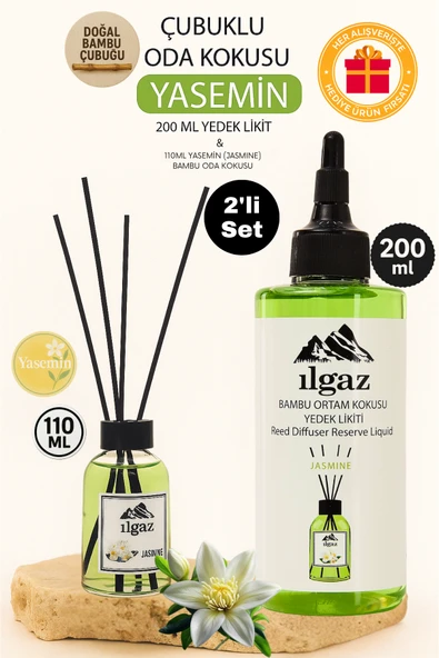 Yasemin Çiçeği 2'li Set Bambu Çubuklu Oda Kokusu 110 Ml & Yasemin Çiçeği Yedek Likit Şişe 200 Ml ürün görseli 1