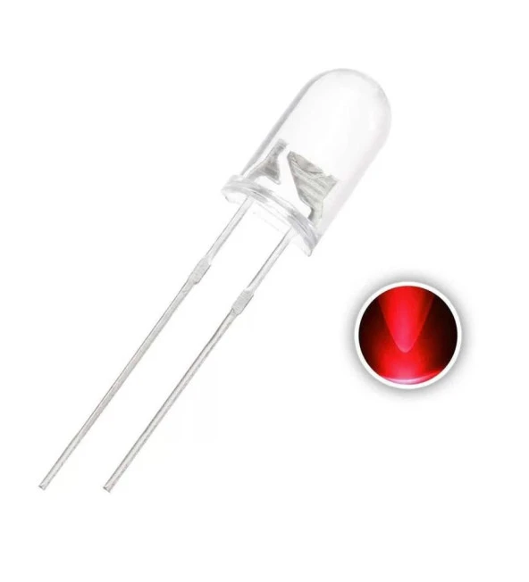 5mm Kırmızı Şeffaf Led - 1 Adet