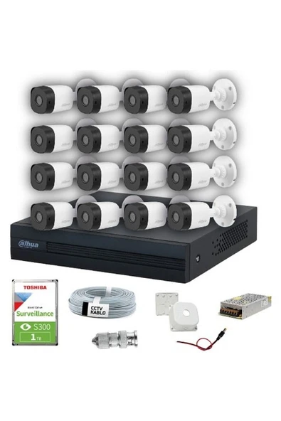 16 Kameralı 20 Metre Gece Görüşlü Güvenlik Kamera Seti
