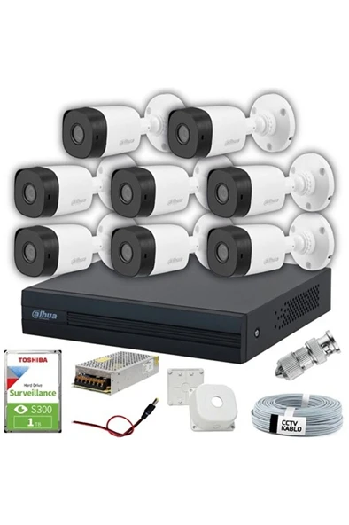 8 Kameralı 20 Metre Gece Görüşlü Güvenlik Kamera Seti ürün görseli