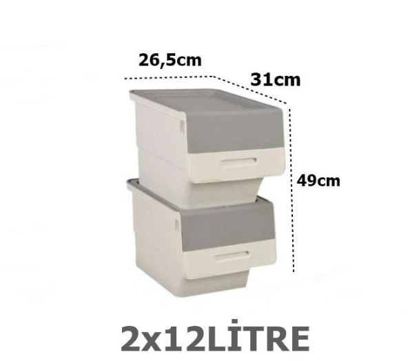 Motek Tekerlekli Patateslik Soğanlık Oyuncak Kutusu Patateslik Soğanlık Sepeti 2X12Lt Beyaz+Gri - 2