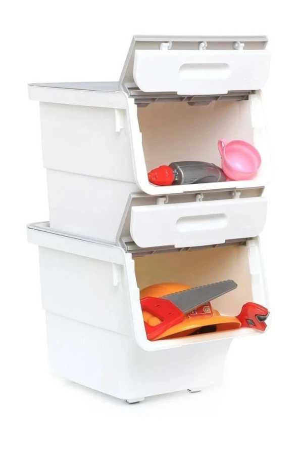 Motek Tekerlekli Patateslik Soğanlık Oyuncak Kutusu Patateslik Soğanlık Sepeti 2X12Lt Beyaz+Gri - 5