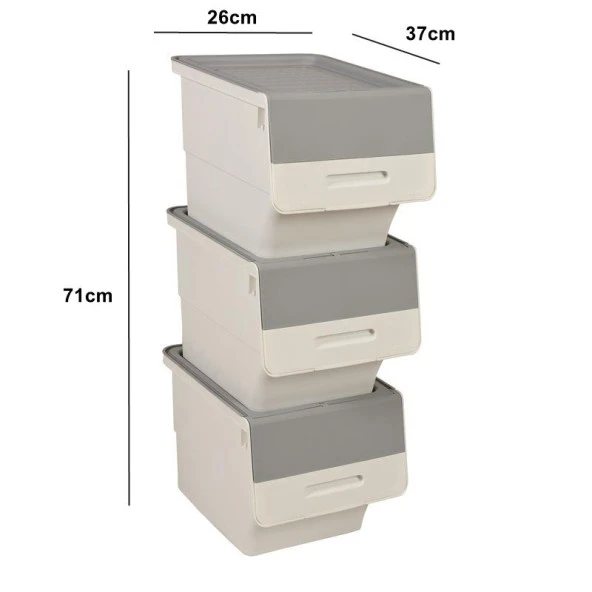 Motek Tekerlekli Patateslik Soğanlık Oyuncak Kutusu Patateslik Soğanlık Sepeti 3X12Lt Beyaz+Gri - 2
