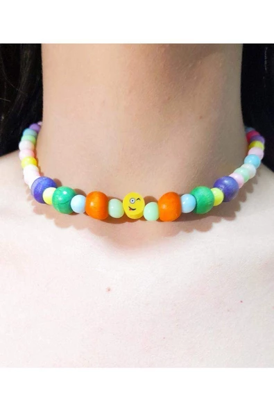 Renkli Boncuklu Emojili Çocuk Kolyesi