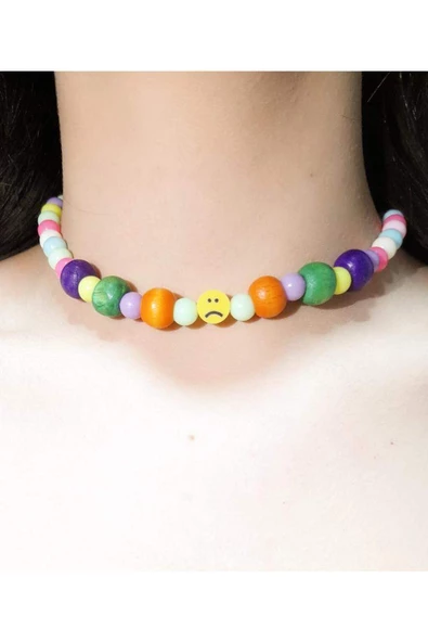 Renkli Boncuklu Emojili Çocuk Kolyesi ürün görseli 1