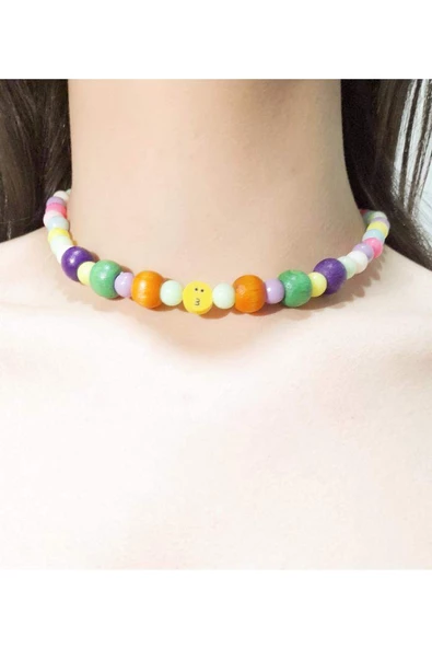 Renkli Boncuklu Emojili Çocuk Kolyesi ürün görseli 1