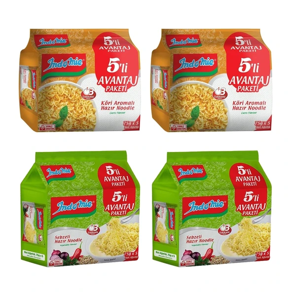 Indomie 5 li Paket Köri + Sebzeli Hazır Noodle 4 lü Karma Paket