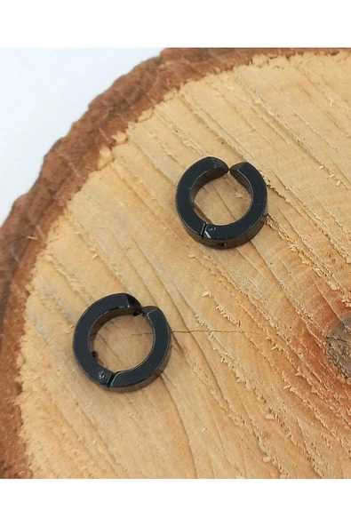 Siyah Renk Kıstırma Çelik Küpe ürün görseli 1